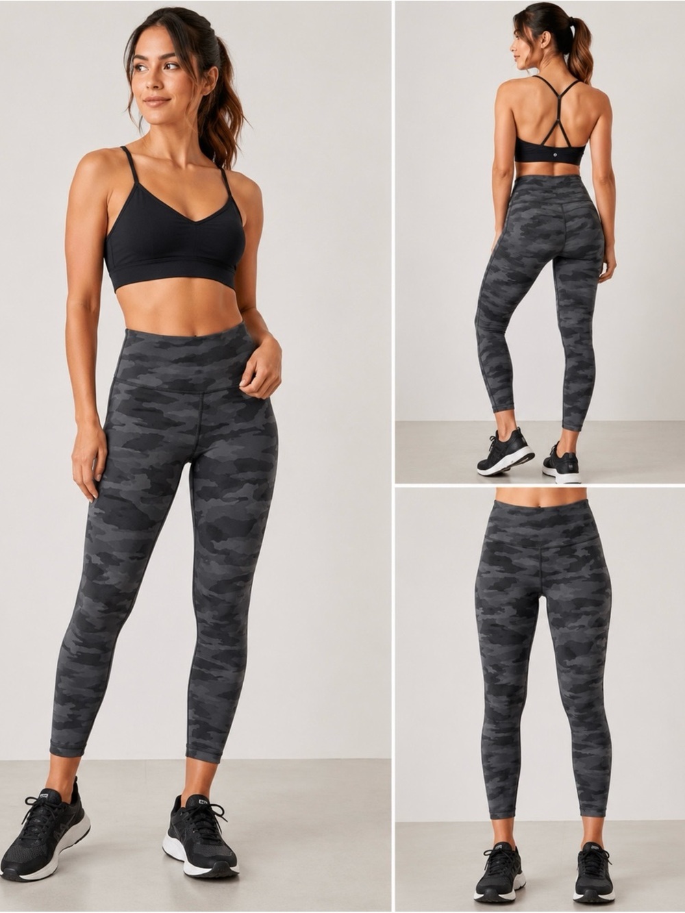 Athleta Elation 7/8 Tight Leggings Gray Camo High Rise Yoga Pants Size S